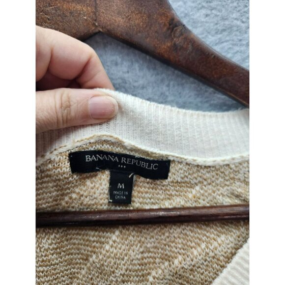 Banana Republic Womens V-Neck Zebra Print Sweater M Cotton Blend Beige & White - Picture 2 of 4